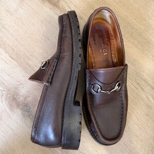 Gucci Brown Leather Horsebit Loafers US 9 Silver Hardware